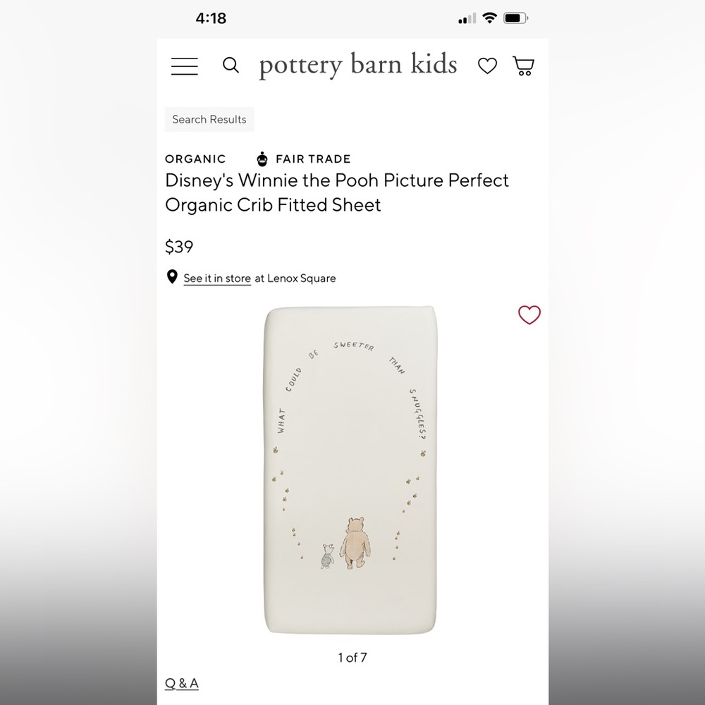 Disney’s Winnie The Pooh Picture Perfect Organic Fitted Crib Sheet